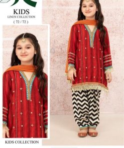 Kids Linen Chiffon Dupatta Suit for Party