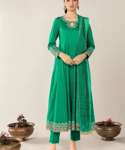 Front view of Maria B Summer Collection 2024 Lawn Suit with full heavy embroidery