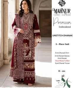 Mahnur Dhanak 3 Piece Luxury Embroidered Winter Suit