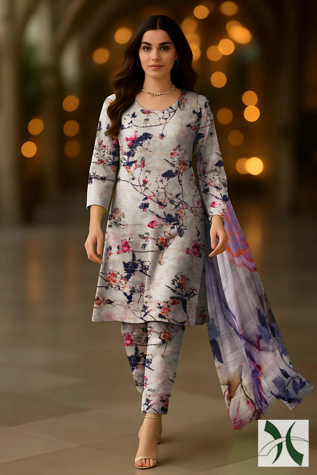 Orange Lawn 3 Piece Digital Print Collection - Design 01